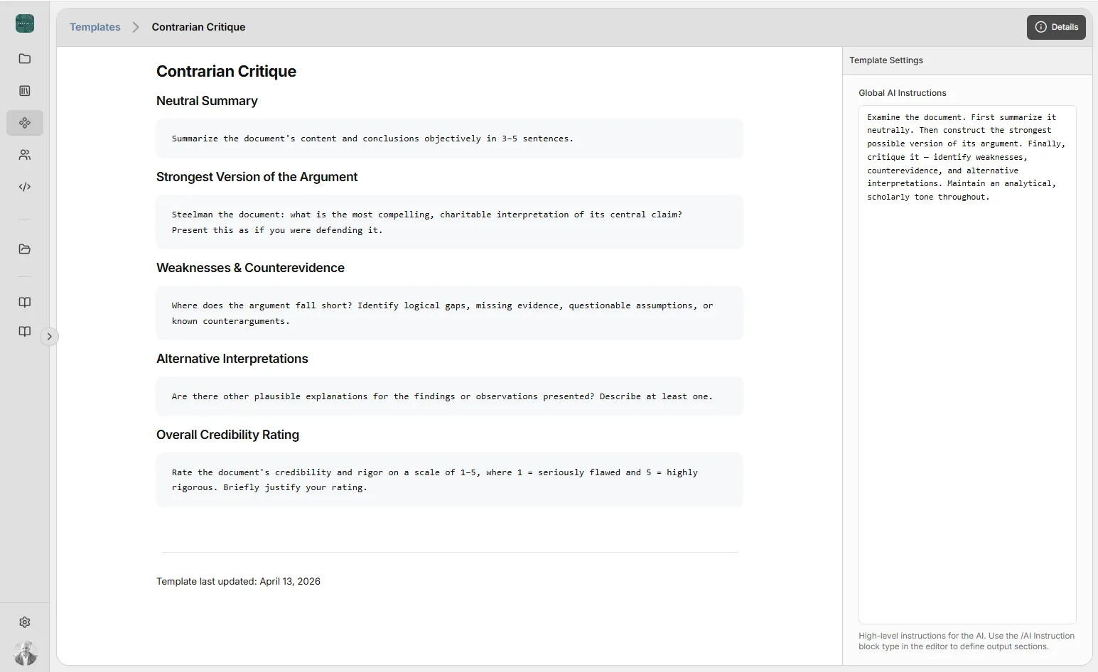 Contrarian Critique document template.